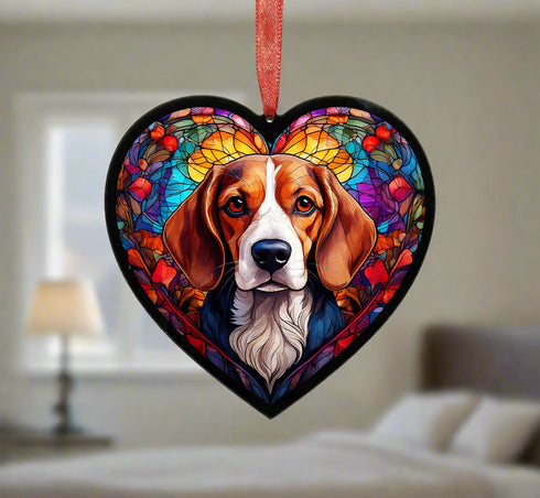 Beagle Stained Glass Effect Heart Suncatcher